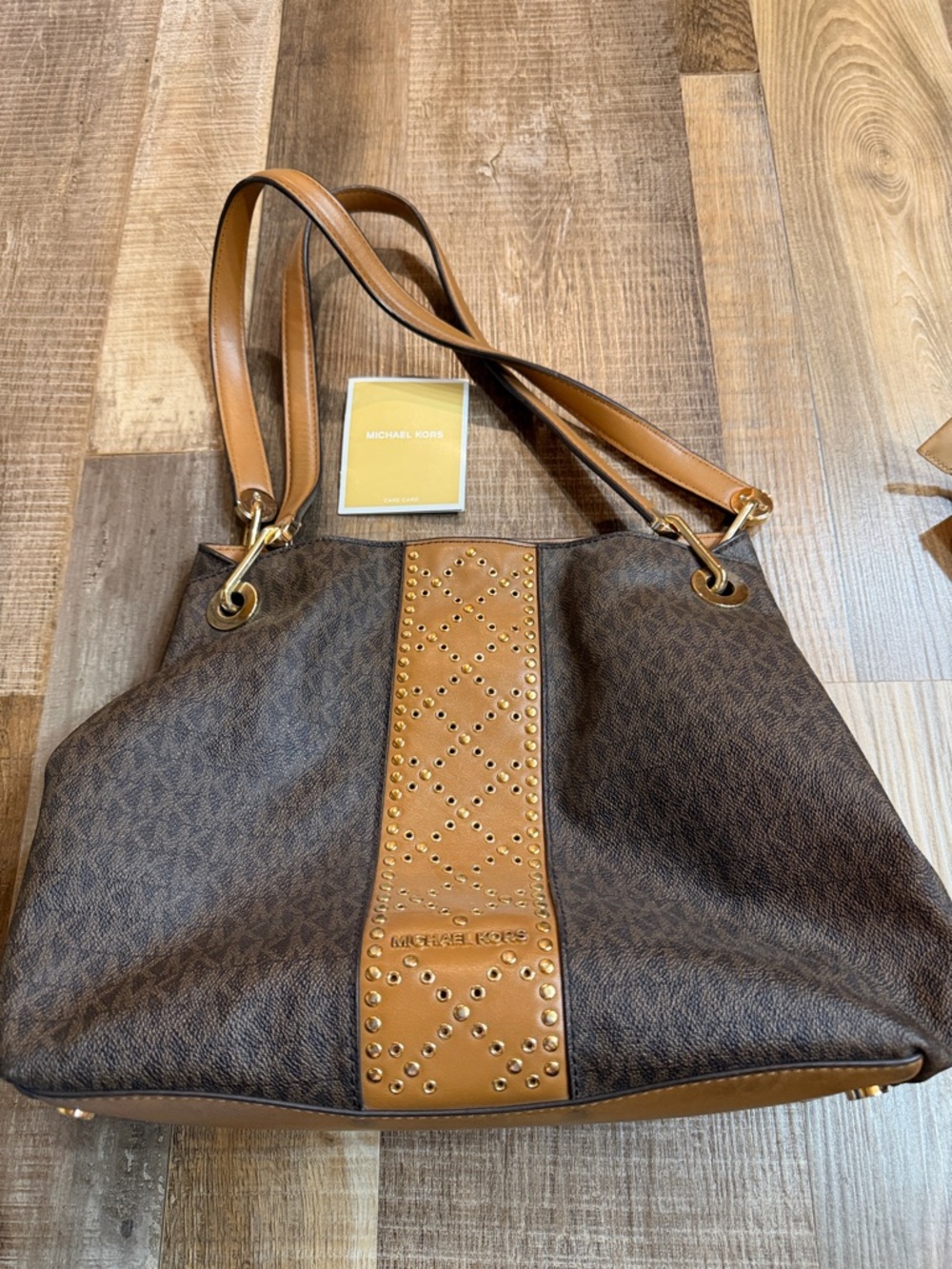 Michael Kors Brown & Tan Stud-Trim Shoulder Bag